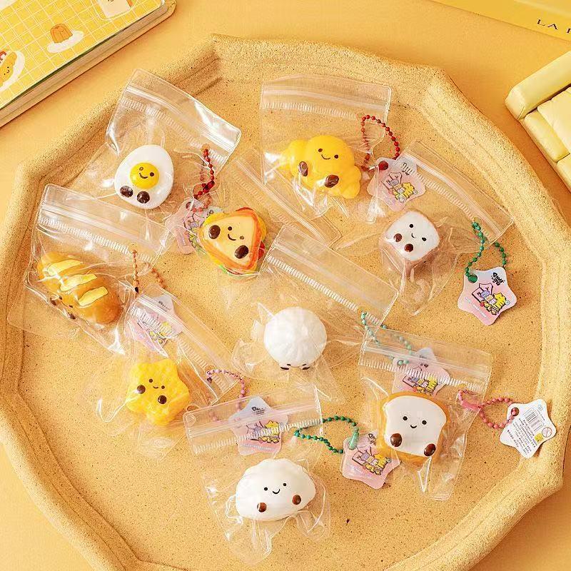 5Pcs Cute Cartoon Food Squeeze Toy Mini Slow Stress Relief Toys Keychain Pendant Decompression Sensory Toys For Kids Adults