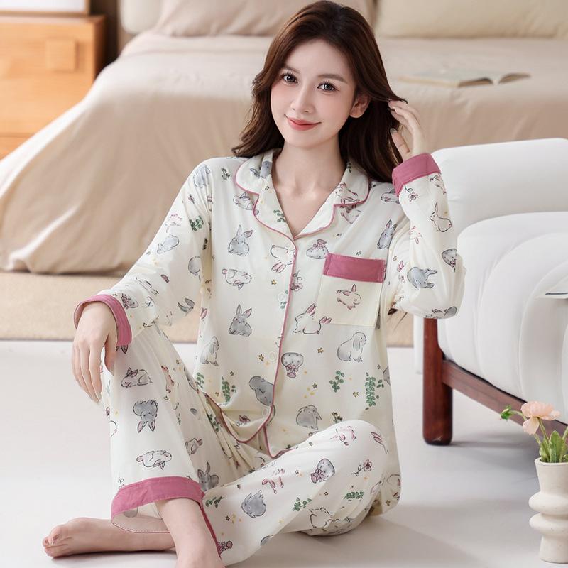 Qingzhong women's pajamas autumn sweet cartoon rabbit imitation cotton spring loungewear long-sleeved set