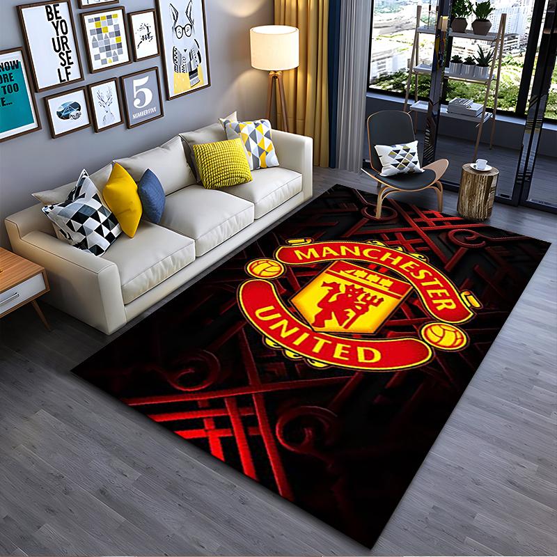 Sports Area Rug, Manchester United FC Crest Red Devil Logo Poster, Fan Cave Decor, Non-Slip Mat