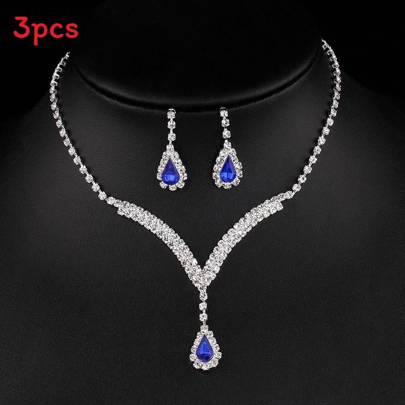 Water Drop Pendant Necklace And Earrings Set With Rhinestones For Elegant Bridal And Formal Wear