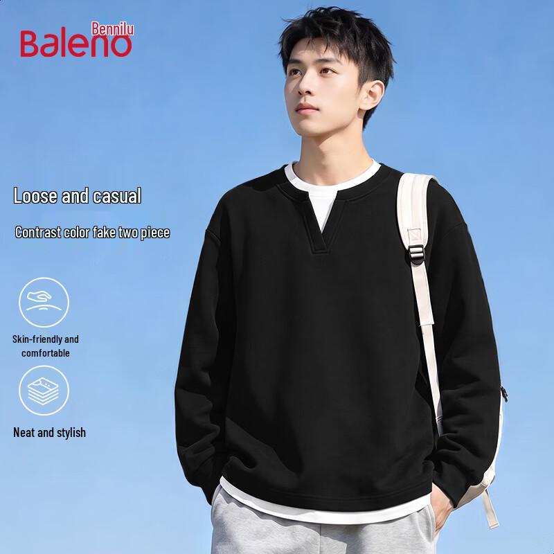 Baleno Men's Oversized Fake Two-Piece Crewneck Sweatshirt