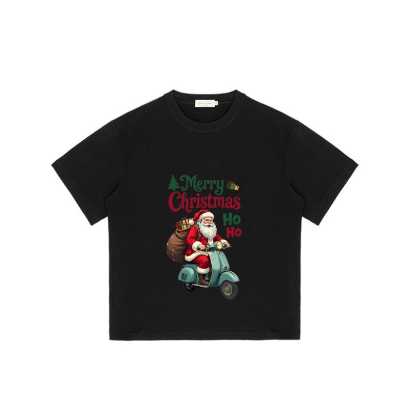 Christmas T Shirt Black Santa Claus Riding Scooter Merry Christmas Ho Ho Holiday Party Gift Wear
