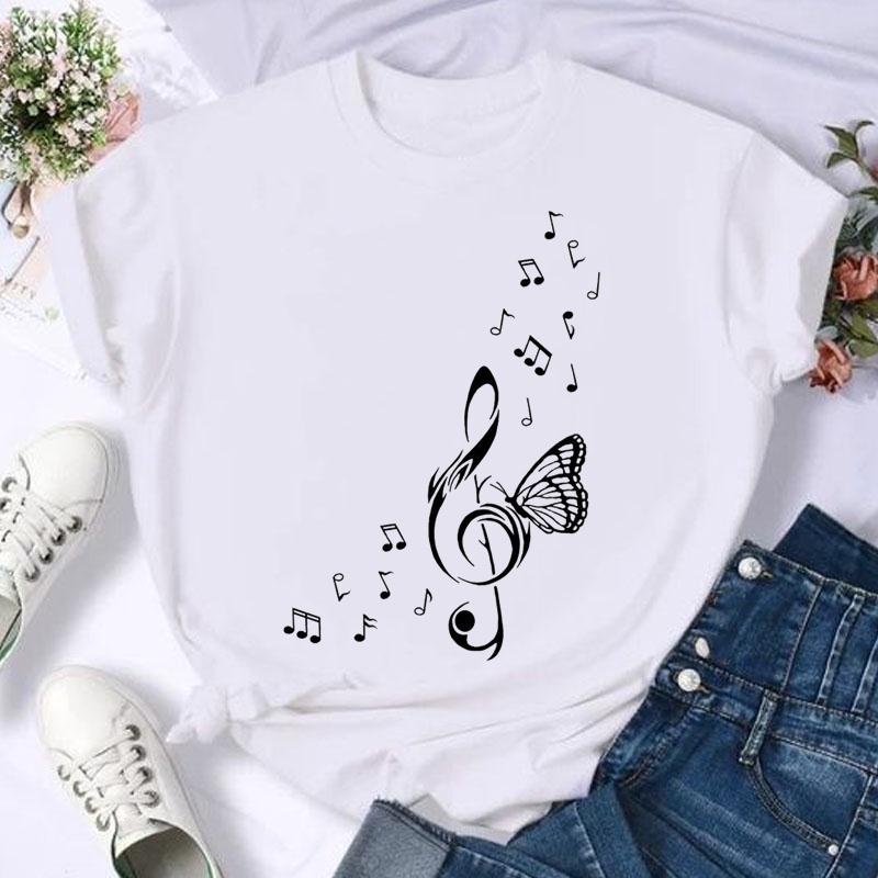 Watercolor Graphic T-shirt Music Love  Clothing Casual Summer Fashion Women Top T-shirt Short Sleeve Lady Female Print Tee