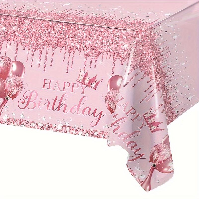 1pc, Pink Plastic Tablecloth, Happy Birthday Party Disposable Tablecloth, Sparkling Diamond Pattern Tablecloth, Women'S Birthday Party Decoration