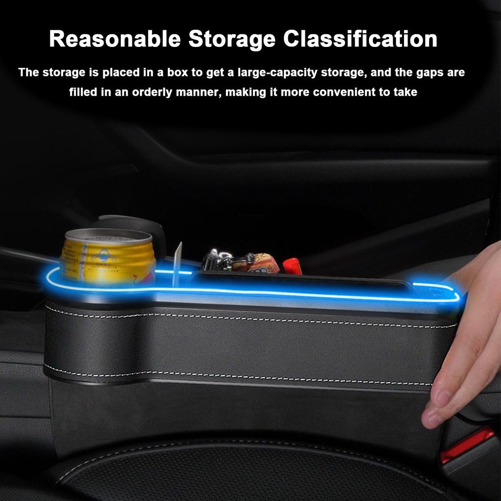 Car Seat Organizer Front Seat Auto Console Side Car Organizer With Partition Design Double USB Ports Microfiber Leather Car Gap