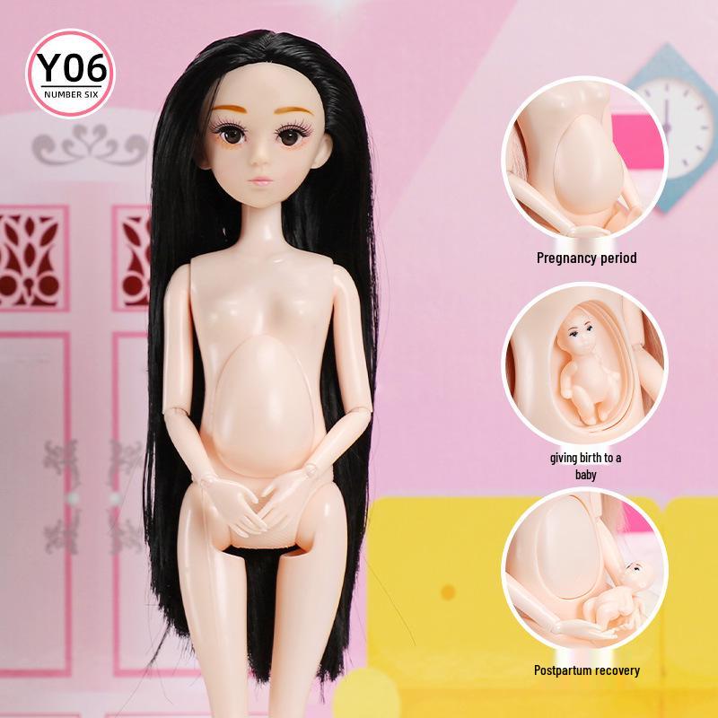 30CM Pregnant Doll with Real Eyes & Long Eyelashes – Multi-Jointed Nude Doll Body