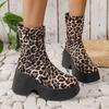 Fashion 2025 New Boots Leopard Thick High Heels Round Toe Platform Ankle Shoes Punk Goth Fashion Luxury Casual Comfy Platform Wome Boot