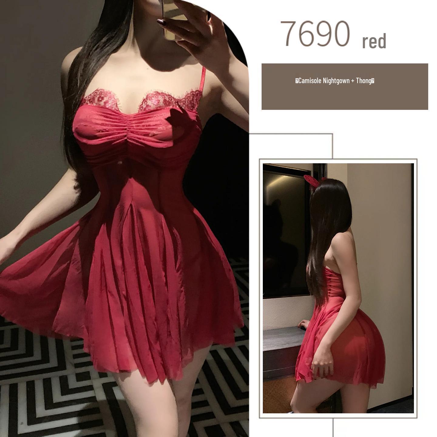 

New Style Plus Size Sexy Lingerie Push-Up Pajama Set 7690: Enhances Bust with See-Through Design One Size