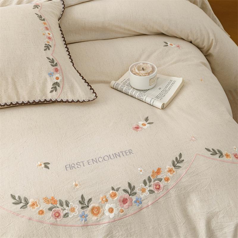 Light Luxury High-End Bed, Cotton Cotton And Linen Embroidered Quilt Cover, Pure Cotton Quilt Cover, Bed Sheet, Mattress, Bedding 4