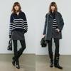Chuyu Women's 2025 Winter Striped Polo Collar Knit Sweater