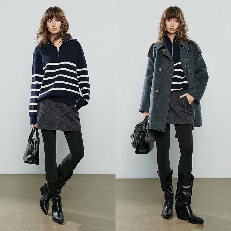 Chuyu Women's 2025 Winter Striped Polo Collar Knit Sweater