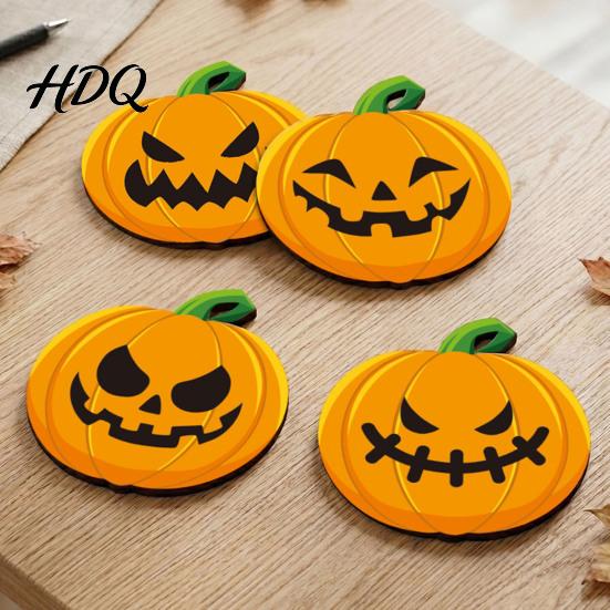 Halloween-Untersetzer Holz-Kürbis-Untersetzer Rutschfeste Tischmatte Hitzebeständig Rutschfest Tassenisolierung