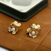 Zirconia Double Flower Stud Earrings: European & American Design, French Light Luxury, Simple & Cool Style.