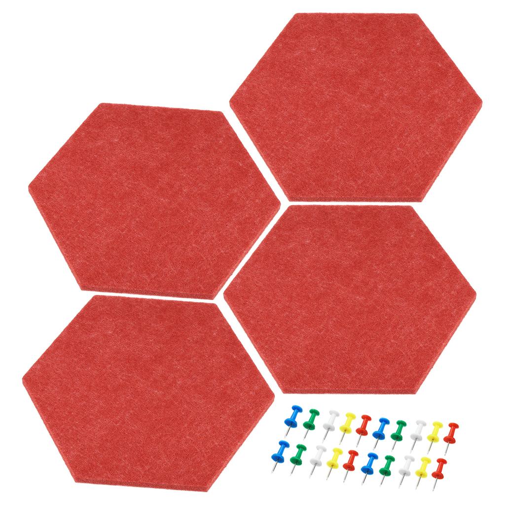 4Pcs Hexagon Felt Pin Board Self-adhesive Memo Board Notice Board Wall Decorative Tiles Wall Bulletin Pin Board with Push Pins