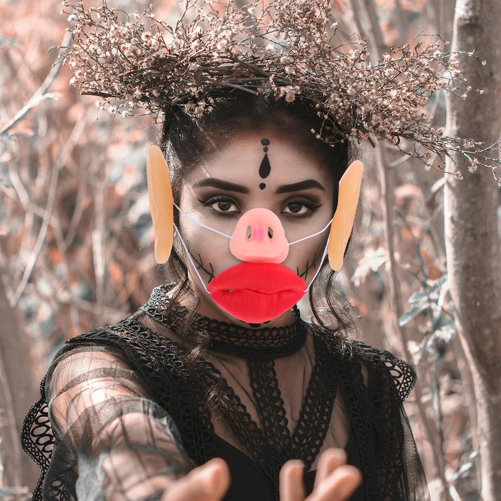 Halloween Pig Costume Set Fake Nose Ears Kids Adult Universal Size Lightweight Durable Party Prop Cosplay Accessory Soft Snout