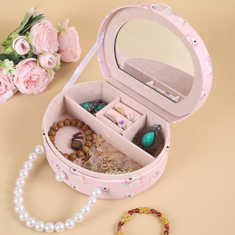 Cartoon Jewelry Organizer Travel Jewelry Case Boxes Earrings Necklace Ring Pearl Portable Handbag Jewelry Box Leather Storage