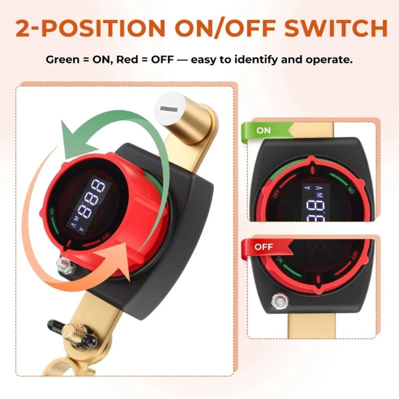Battery Cut Switches With LED Voltage Meter On Off Power Cut High Current 250A Isolator for Trucks Buses & Marine Use