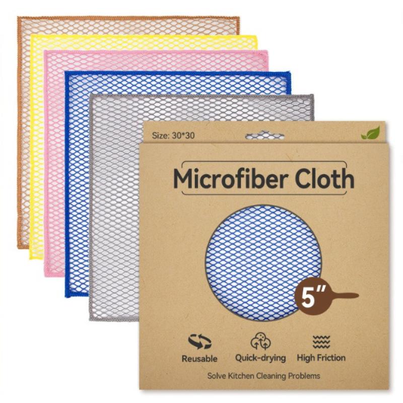 5PCS Microfiber Mesh Dishcloths Non Stick Pan Safe Heavy Duty Wire Mop alternative Scouring Pads Reusable Dishwashing Cleaning Cloth 30x30cm 5pcs pack