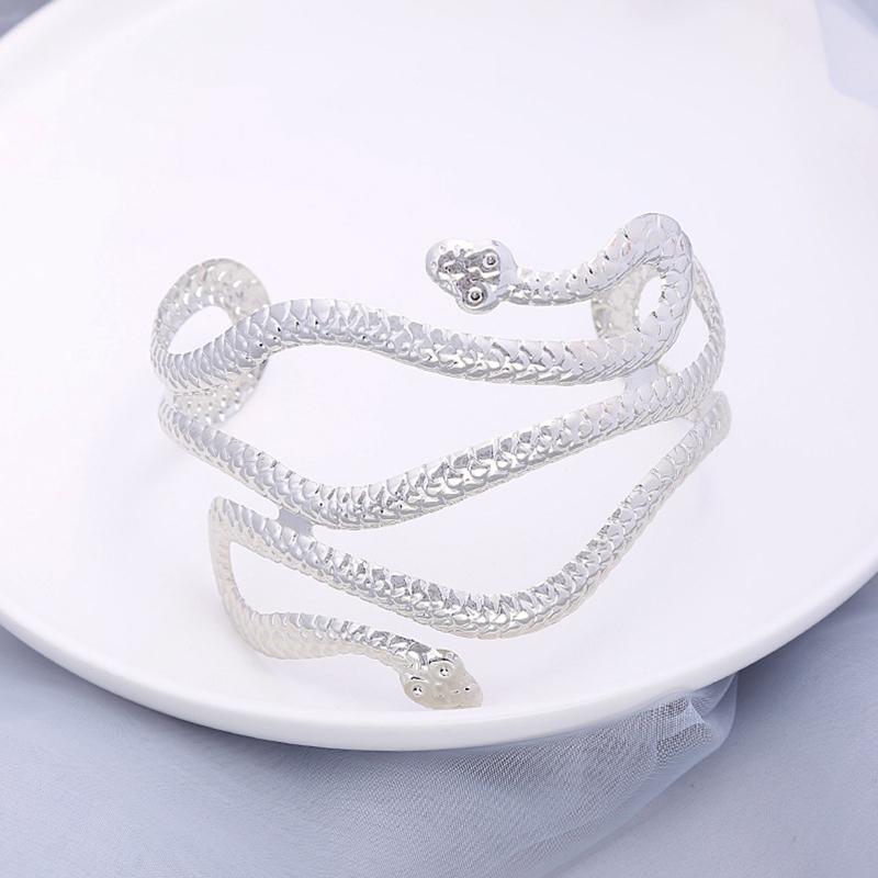 Retro Greek Roman Open Ended Snake Shape Bracelet Armband Upper Arm Cuff Armlet Festival Bridal Bikini Dance Jewelry