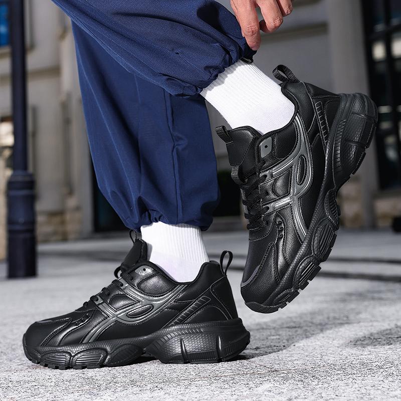 2026 New Men's Chunky Running Sneakers Non-Slip Wear-Resistant Casual Versatile Travel Sports Shoes Round Toe Leather Upgraded