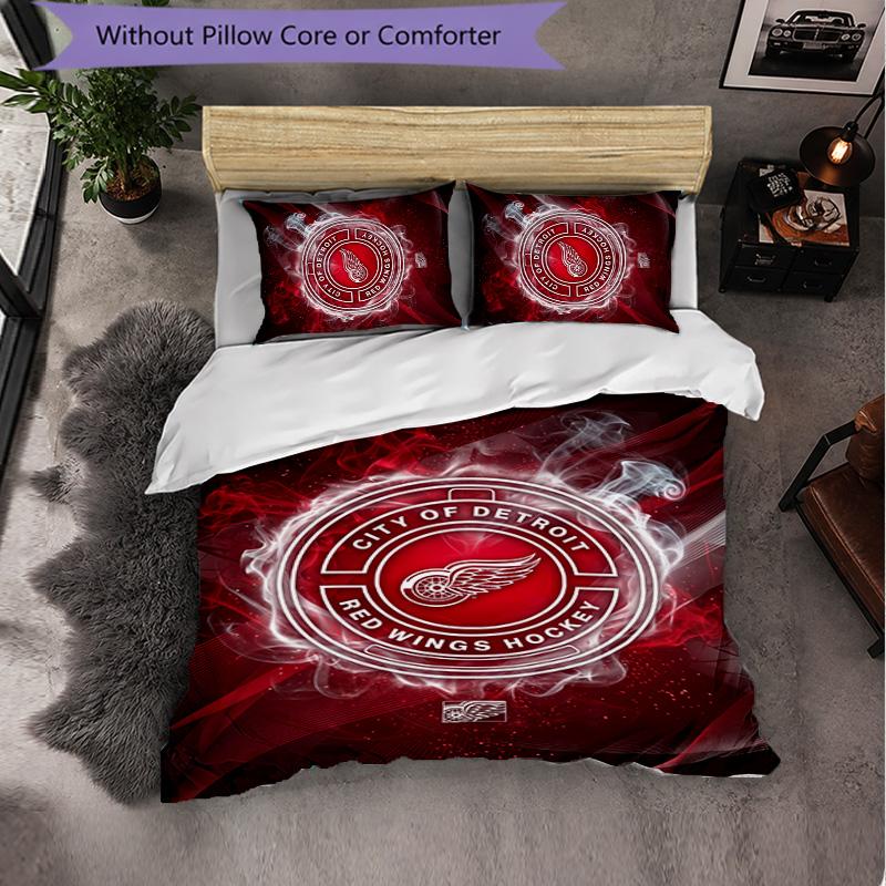 Set Biancheria da Letto in Microfibra con Motivo Detroit Red Wings 3 Pezzi Copripiumino Decorativo per Camera da Letto Uso Domestico