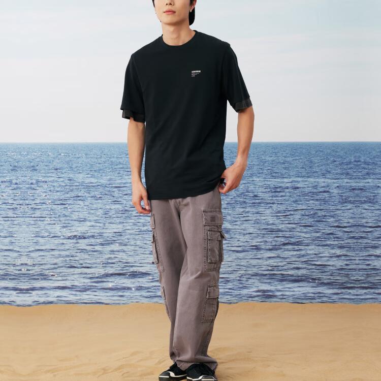 New Converse T Shirts Men's Black 10027332-A02