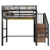 Letto Alto 90x200 con Striscia LED, Scala di Sicurezza e Spazio di Archiviazione Flessibile Letto in Metallo Letto per Adulti Letto a Castello per Bambini Nero