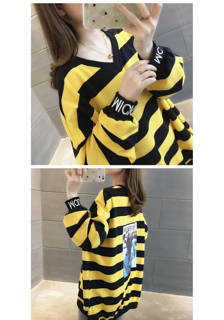 Fleece-Lined Striped Hoodie: Women's 2026 Winter Loose Fit, Mid-Length, Versatile Korean Style Trendy Top
