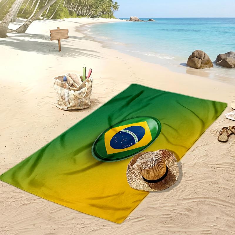 Brasilien Fußball Druck Strandtuch Schnelltrocknend Super Saugfähig Weiches Badetuch zum Schwimmen Strand Reisen Fan Souvenir Geschenk