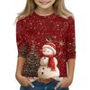 Christmas Day Print Tops For Youth Girls 4-11 Years Round Neck 3/4 Sleeves T-Shirts Trendy Tops Outfit Tees