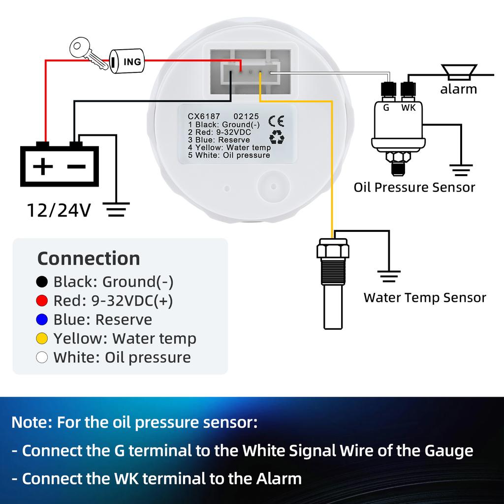 3 In 1 Digital 52mm Gauge with Alarm Water Temperature + Oil Pressure + Voltage Display Meter Sensor Kit For 12V24V Vehicle Boat