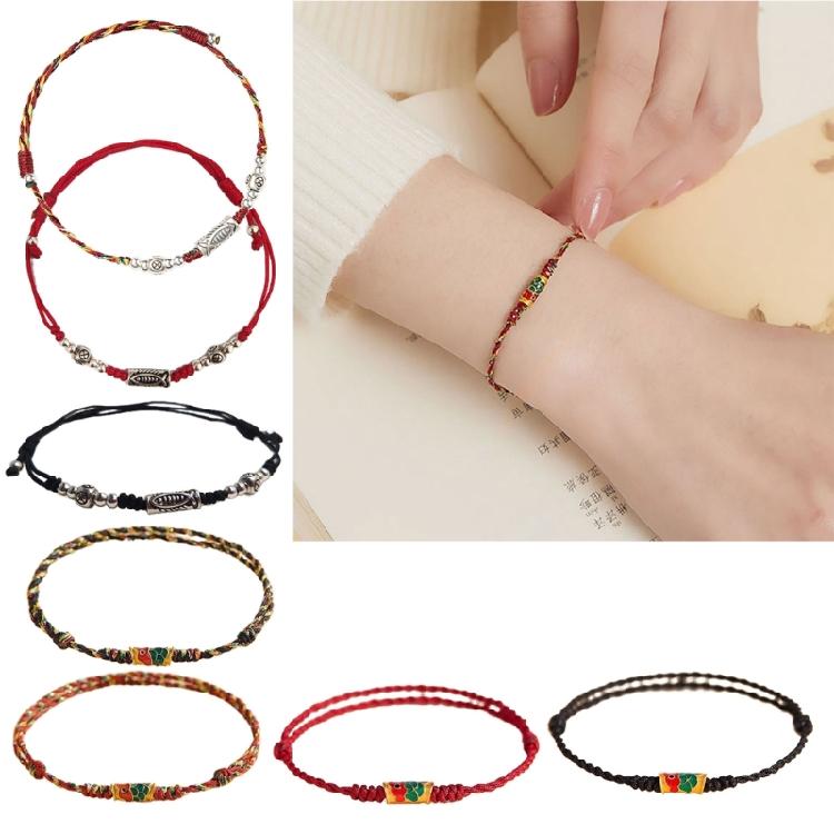 Kois Fish Pendant Bracelet Colorful Cord Handchain Adjustable Handwoven Bangles