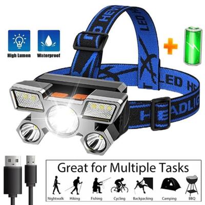 LED-Scheinwerfer, starkes Licht, superhelle Kopf-Taschenlampe, wiederaufladbar, für den Außenbereich, Nachtfischen-Scheinwerfer, 5 Lichtquellen