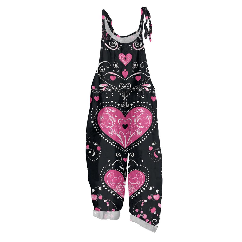 Women's Jumpsuit  Print Casual Loose Vintage Shoulder Strap Cotton Linen