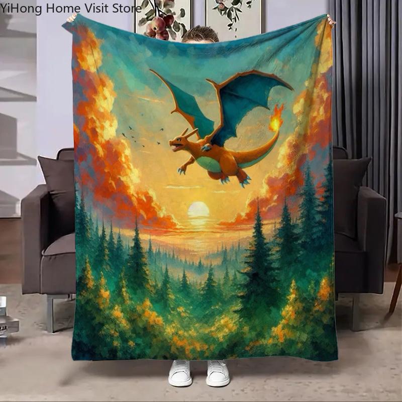 Charizard Pokemon Japan Cartoon Flannel Blanket Fluffy Children and Adults Sofa Plush Bedspread Throw Lunch Blanket for Sofa Bed