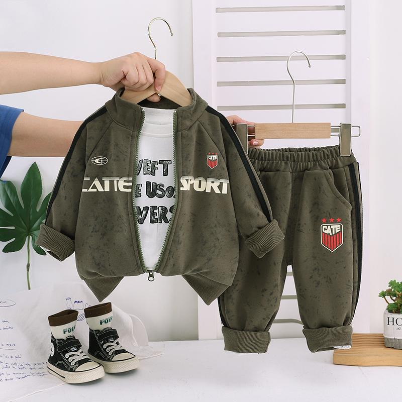 

0-5-year-old Boys long sleeved 3-piece set, Children s casual simple sportswear set, High-quality clothes S зелёный