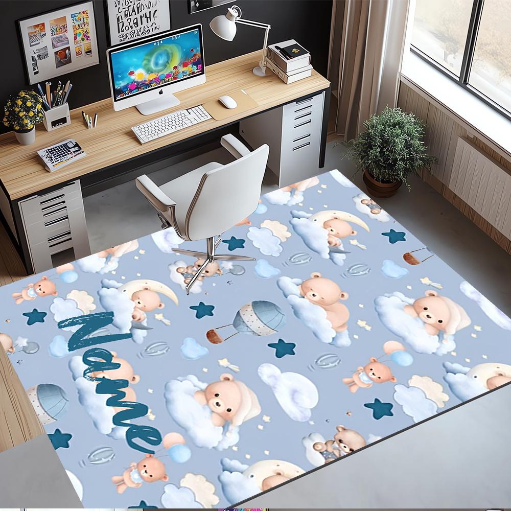 Custom Name Bear Printed Carpet,Rug for Office Chair Living Room Bedroom Kitchen Room Decor Gifts.
