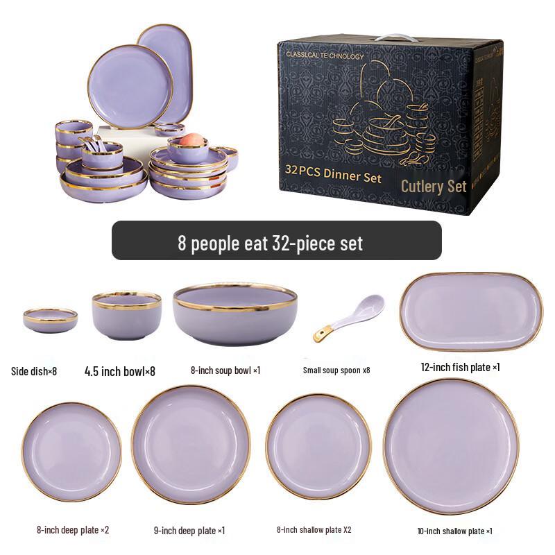 Abay Nordic Ceramic Dinnerware Set with Gold Rim