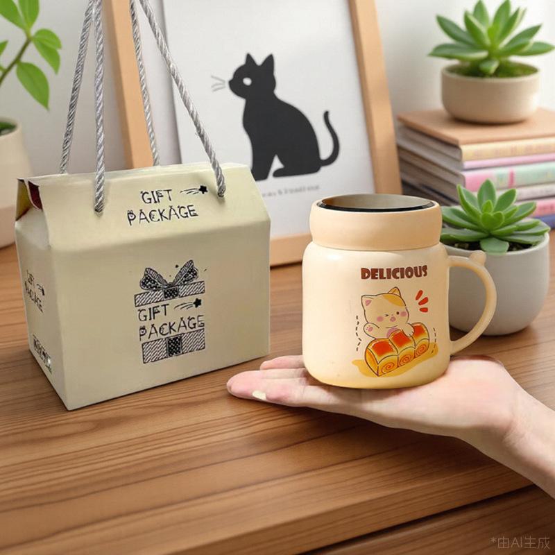 Högkvalitativ Värmeisolering Keramisk Mugg Spegelmugg Hem Kontor Vattenmugg Evenemangsgåva Mugg med Lock Souvenir