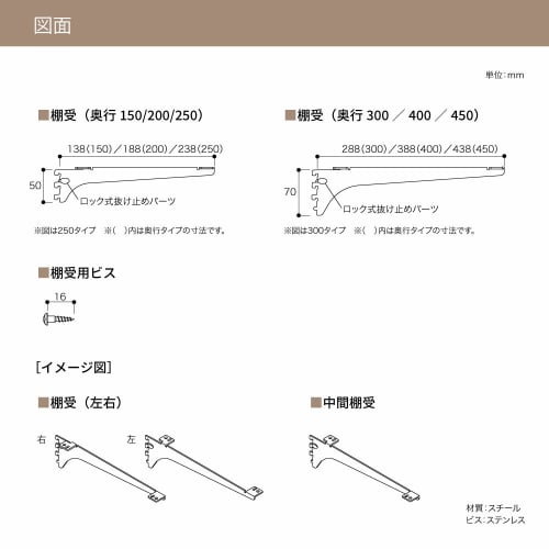 Nankai Plywood Arm-Hung Shelf Column SS, Shelf Bracket (for Wood Shelves), SS Black, 300mm Depth, Set of 2 (with Screws), SS-MD30B