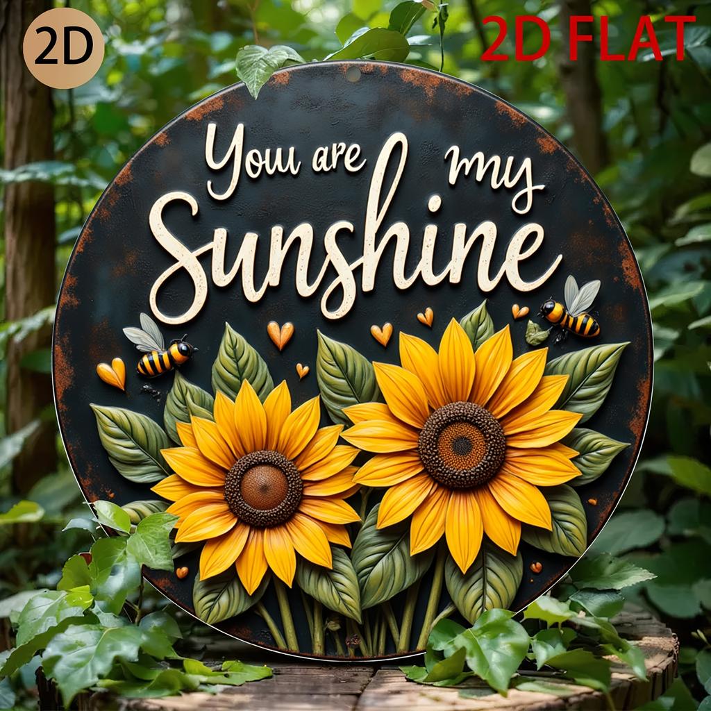HD Tin Sign You Are My Sunshine Sunflower Bee Round Metal Wall Art Vintage Home Decor