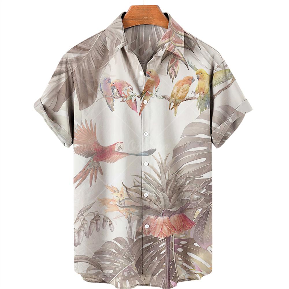 Men's casual shirt plant printed summer clothing Hawaiian short sleeved 2026 medieval vintage beach vacation top