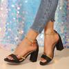 2025 Ny Sommar Elegant Högklack Tjock Klack Metall En-ordsspänne Mode Spänne Sandaler Mammaskor Kvinnor JQ