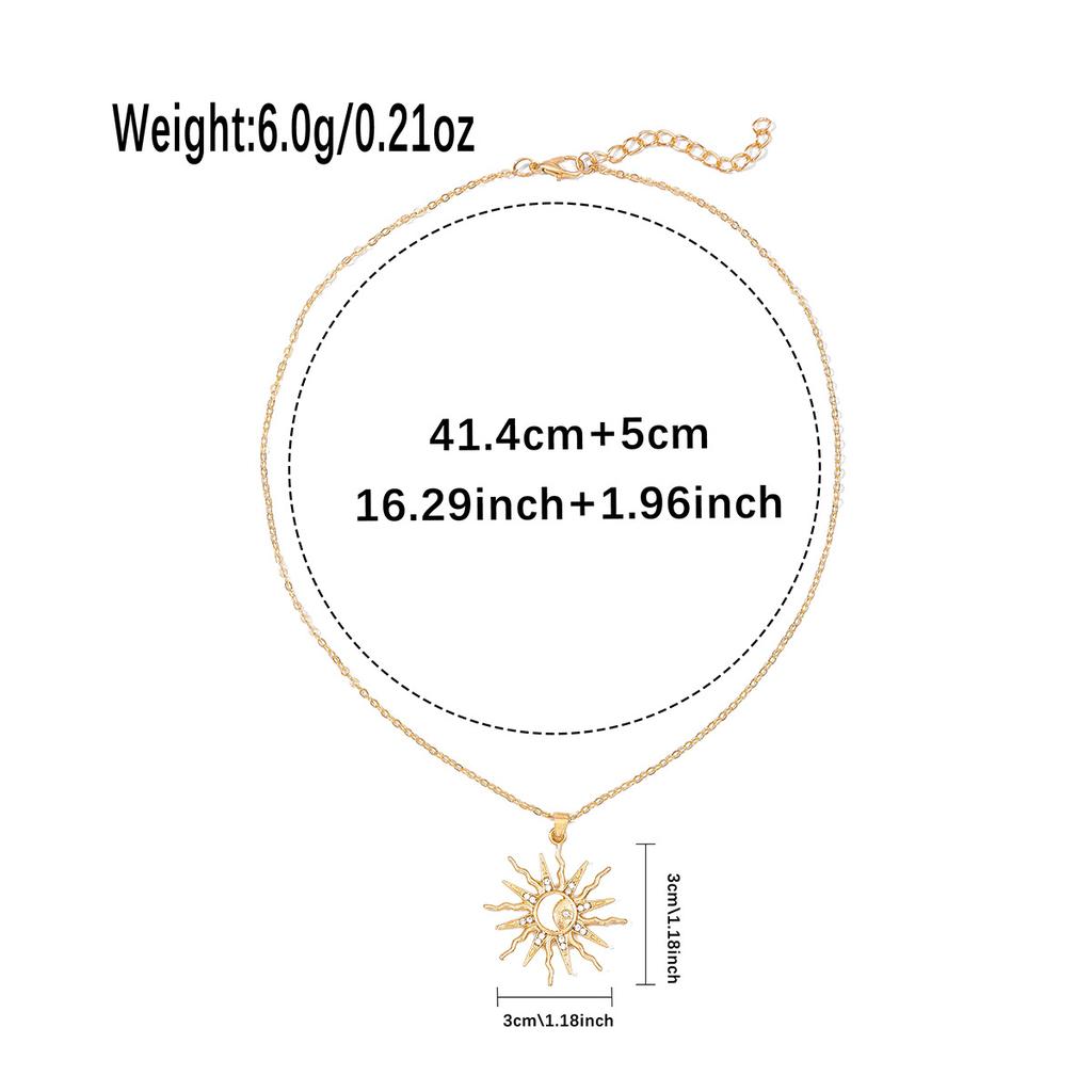Fashion Alloy Moon Pendant Sun Diamond Necklace