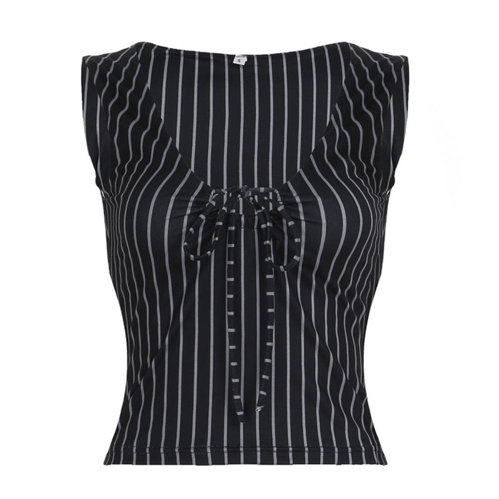 

Korean Style Sleeveless Crop Top Round Dot Women Camisole Stylish Lace Up Vest Top Female L