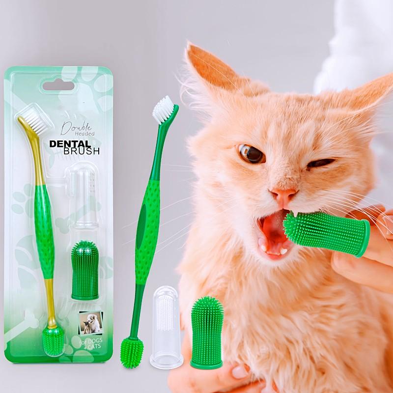 Dog Toothbrush Set Pet Toothbrush 3PCS Double Head Toothbrushes for Dog Teeth Cleaning Oral Care Cat Toothbrushes Pet Supplies