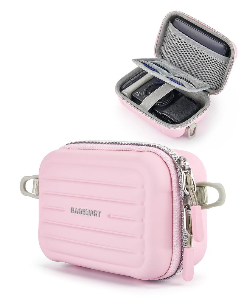 BAGSMART SLR Camera Bag, Compact, Waterproof Nylon Shoulder Case for Camera Storage, Stylish Everyday Bag, Pink