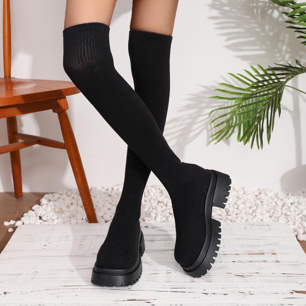 Women Knee-High Boots Comfortable Elastic Socks Boots Outdoor Thick Sole Shoes For Women Autumn/Winter Brand Fashion Boots Women