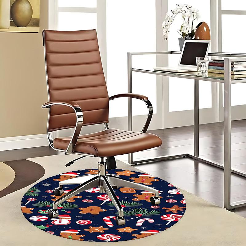 

1pc Christmas Gingerbread Man Candy Cane Snowflake Chair Mat - Anime Cartoon Design, Non-Slip Carpet for Office Chair, Home Decor, Living Room, Bedroo 80cm by 80cm