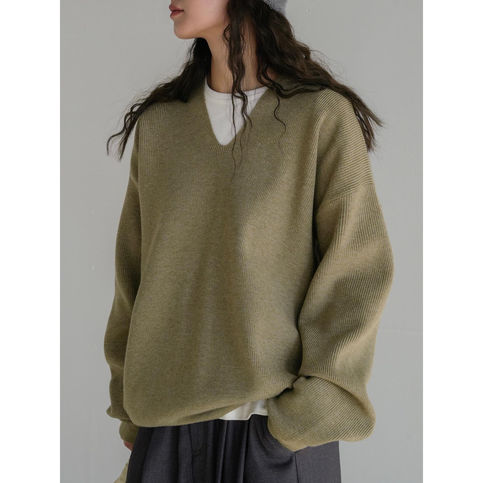 

Louvre Осенний корейский свитер-пуловер с V-образным вырезом, свободный крой, мягкий трикотажный топ для женщин One Size